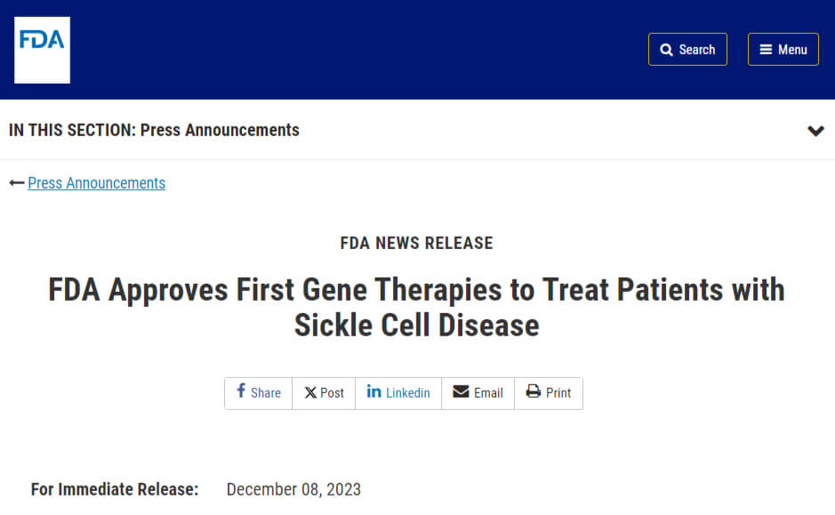 2023年12月8日,美国FDA批准了两款具有里程碑意义的疗法——Casgevy和Lyfgenia.jpg 2023年12月8日,美国FDA批准了两款具有里程碑意义的疗法——Casgevy和Lyfgenia.jpg